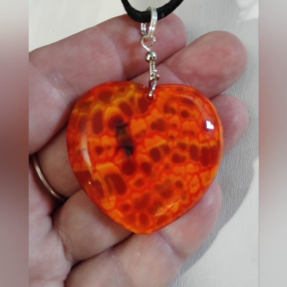 Fire Agate Heart Necklace
